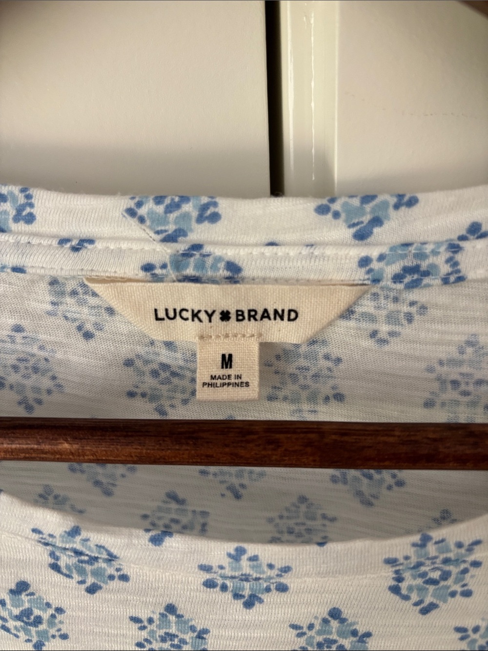 Lucky Brand White and Blue Printed Short Sleeve Tee - Picture 3 of 5